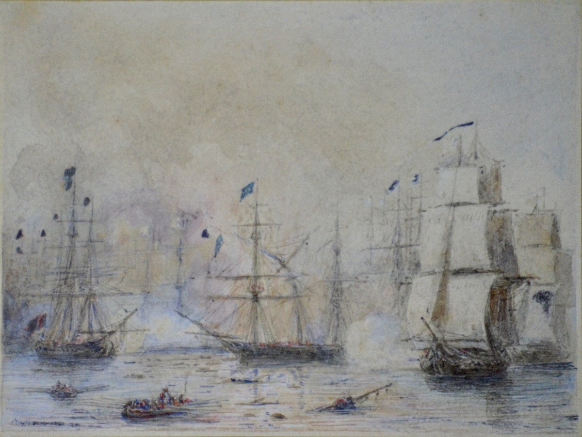 Auguste Denis Raffet 1804-1860. "Bataille Navale."-photo-2
