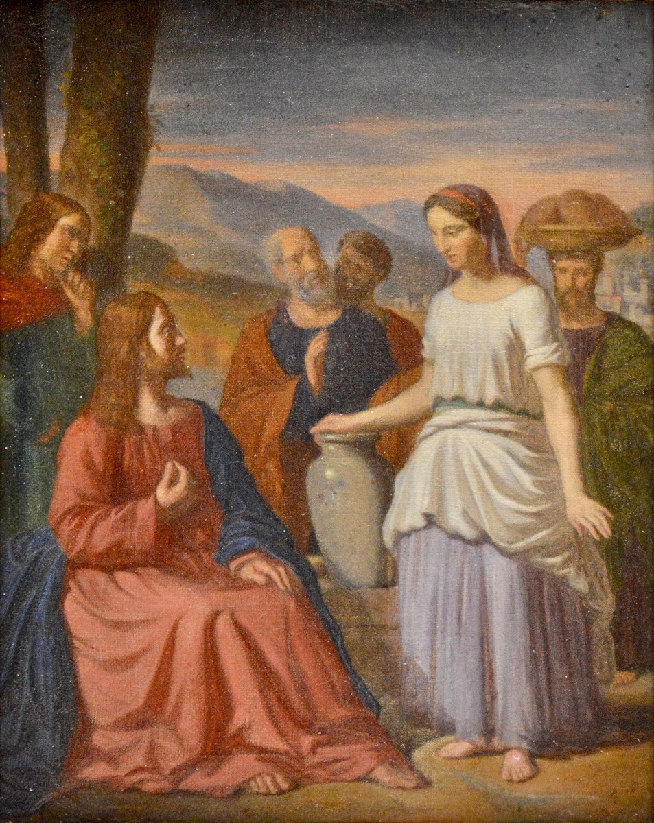 Antoine Hénault 1810-1867. "jesus And The Samaritan Woman."-photo-2