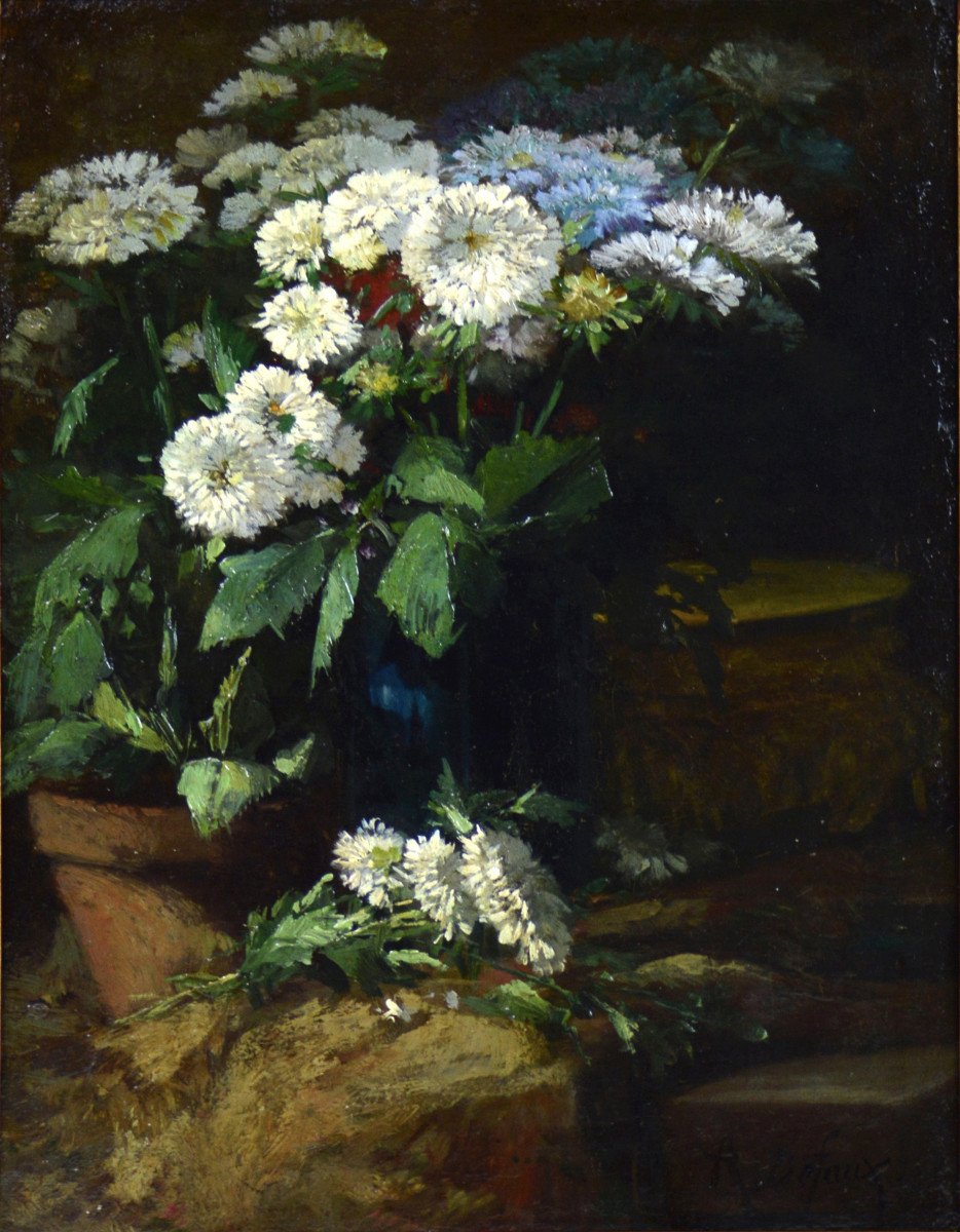 Alexandre Defaux 1826-1900. "Fleurs en pot."-photo-2