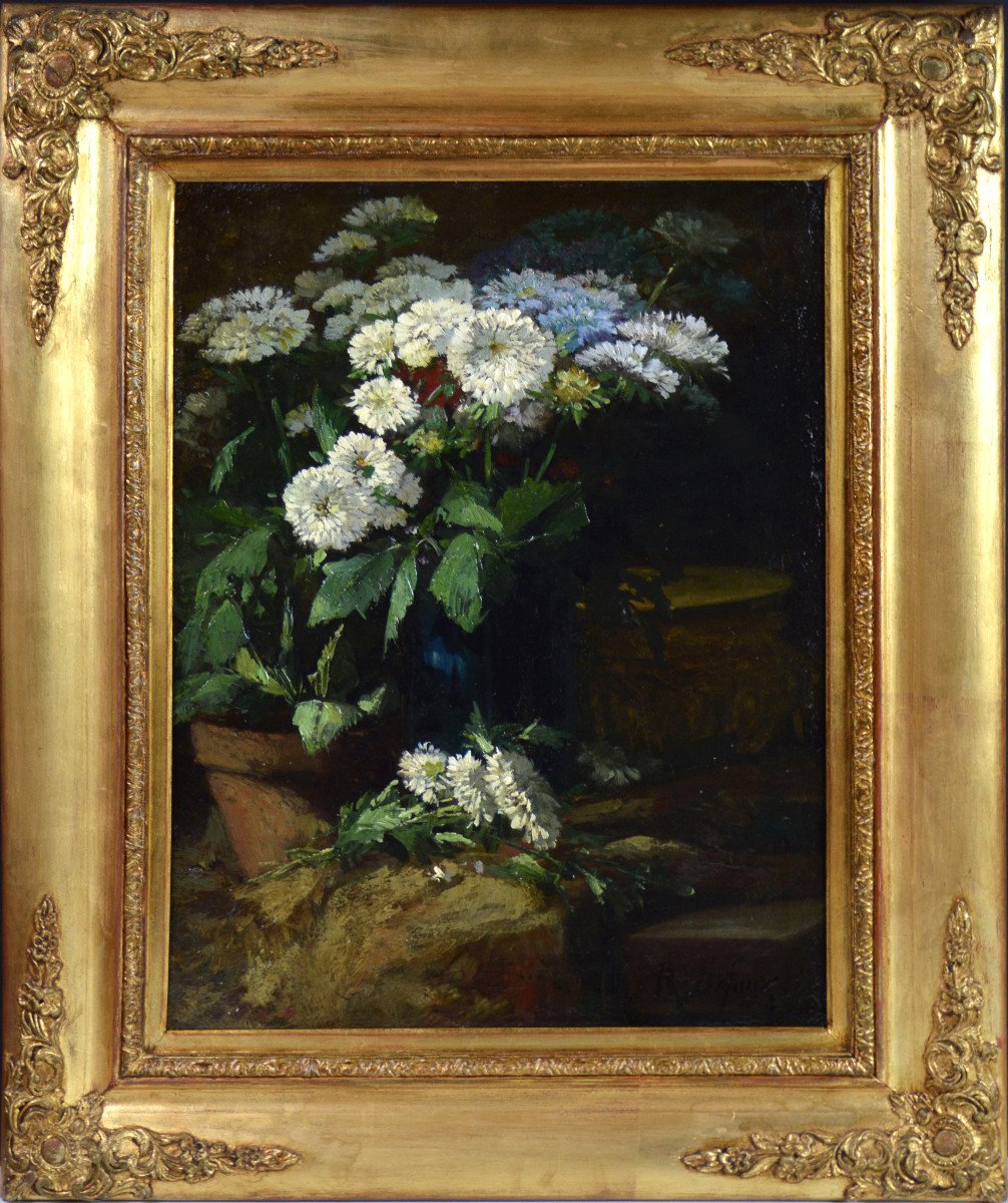 Alexandre Defaux 1826-1900. "Fleurs en pot."