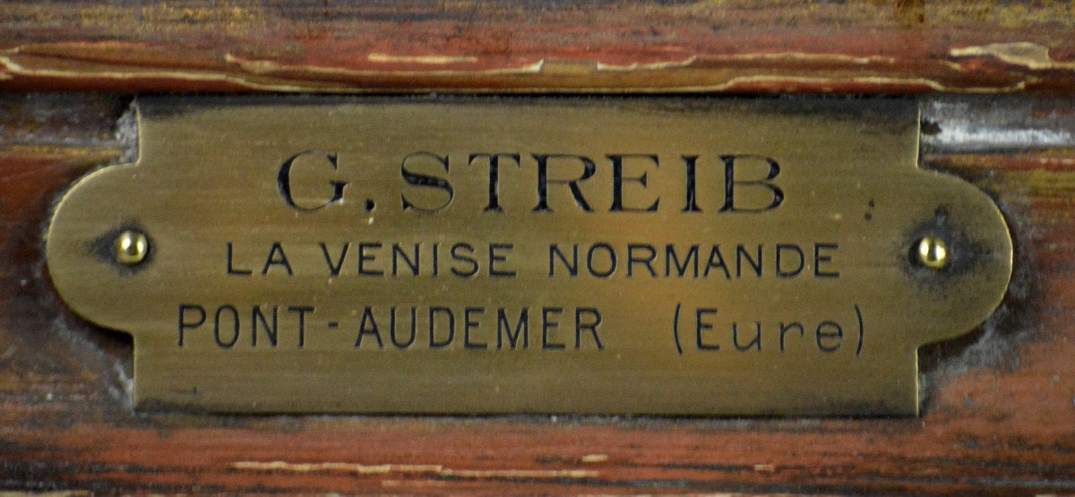 George Joseph Streib 1869-1940. "pont-audemer, The Norman Venice."-photo-3