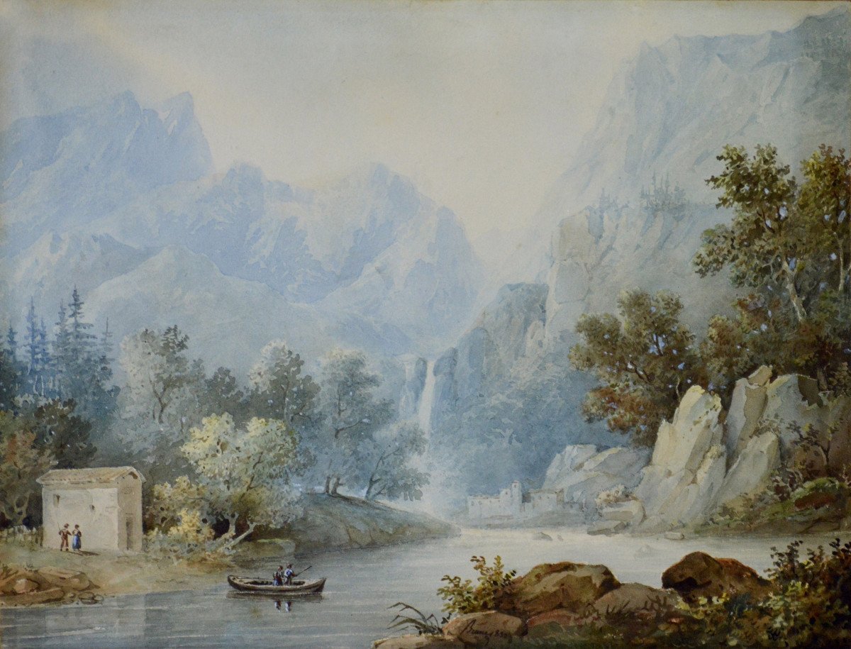 Christian Brune 1793-1849.  "Paysage montagneux."-photo-2