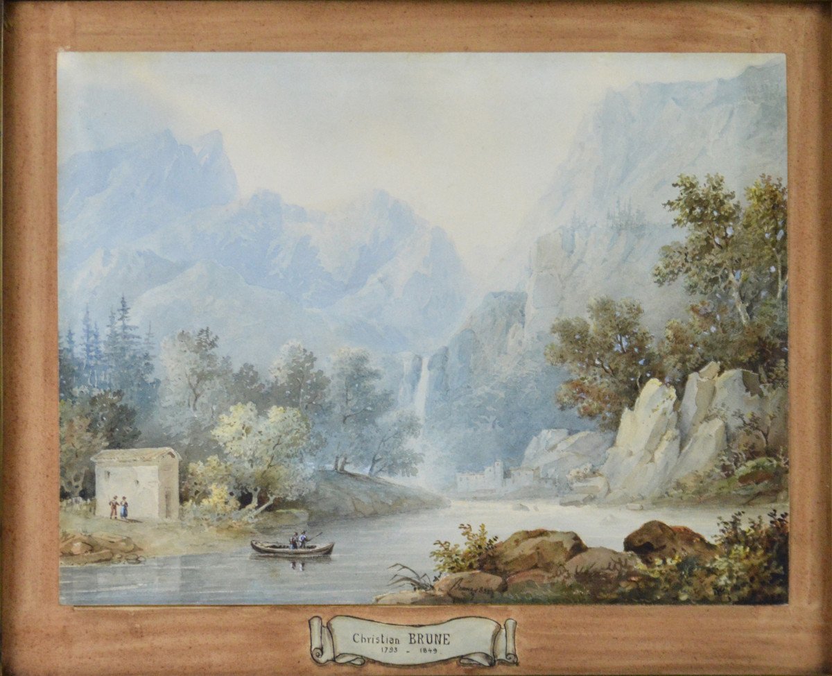 Christian Brune 1793-1849.  "Paysage montagneux."-photo-3