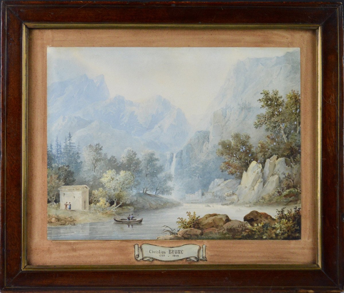 Christian Brune 1793-1849.  "Paysage montagneux."