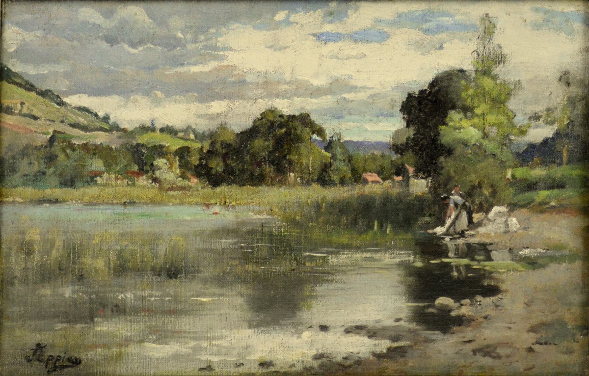 Adolphe Appian 1818-1898. "women Washing Their Laundry By The Water's Edge."-photo-2