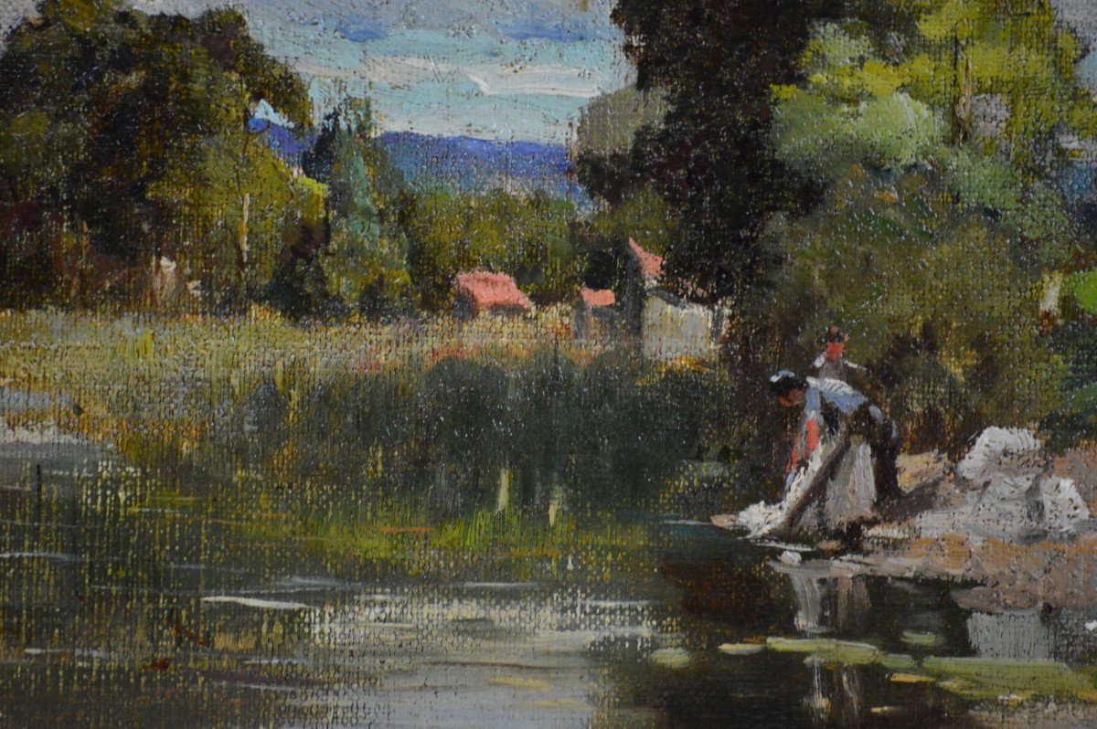 Adolphe Appian 1818-1898. "women Washing Their Laundry By The Water's Edge."-photo-4