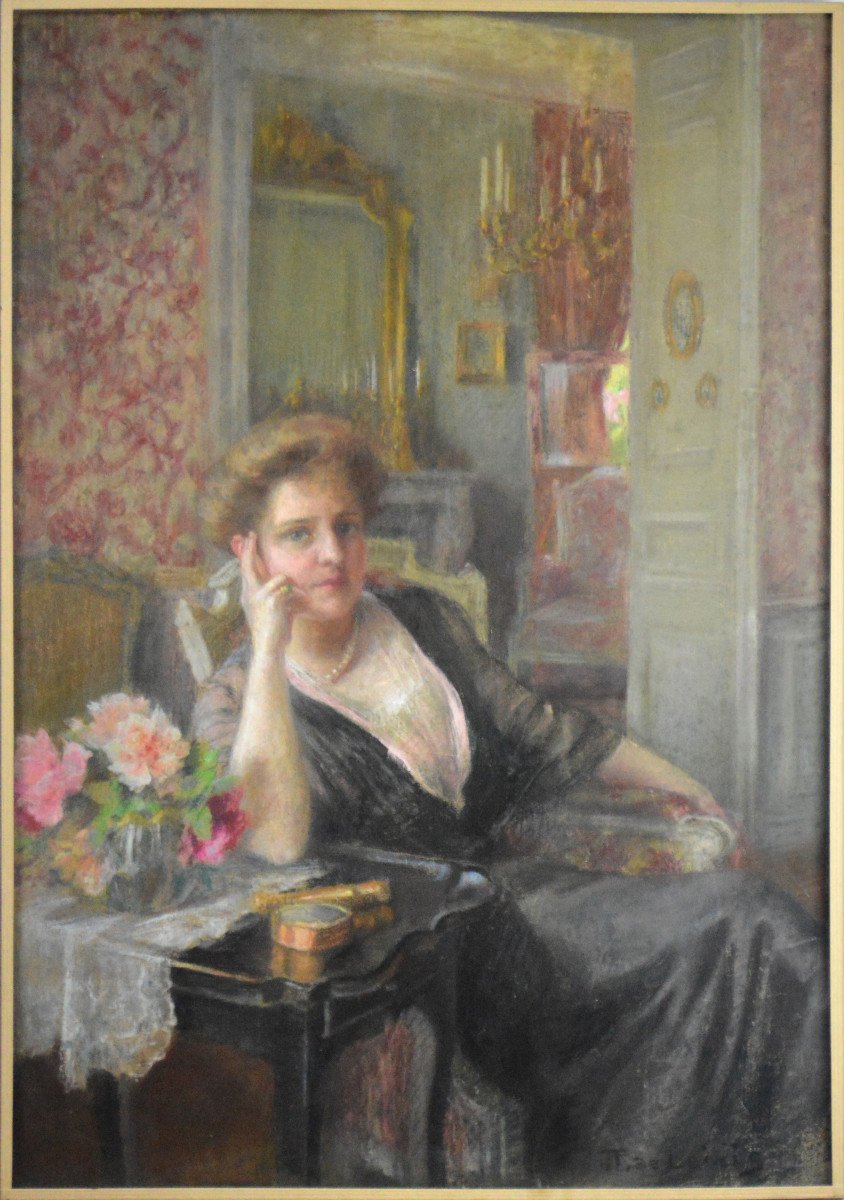École française du XXe siècle . Portrait de Marie Busson-Billault. Marquise de Berulle.-photo-2