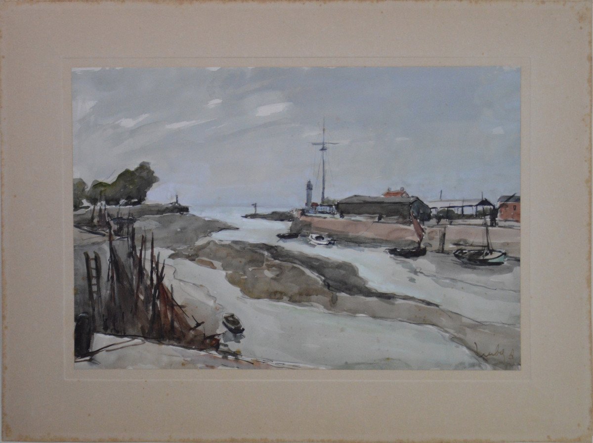 Fernand Herbo 1905-1995. "the Port Of Honfleur."-photo-2
