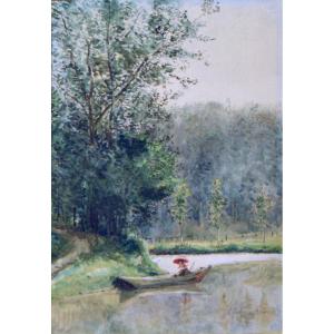 Zacharie Astruc 1835-1907. "Femme à l'ombrelle dans une barque."