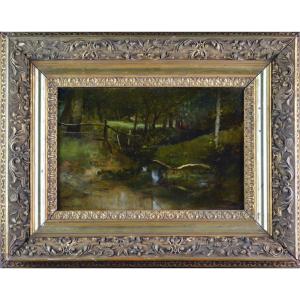 Leon Richet 1847-1907. "watercourse Under The Woods."