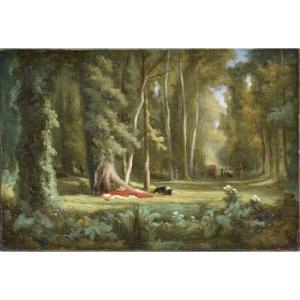 Barbizon School 19ᵉ Century. "forest Trip."