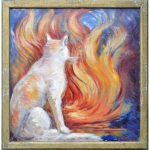 émile Roy 1876-1973. “the Cat In Front Of The Hearth.”