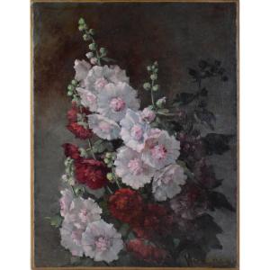 E. Leroy Calmettes XIXe. "Roses Trémière."