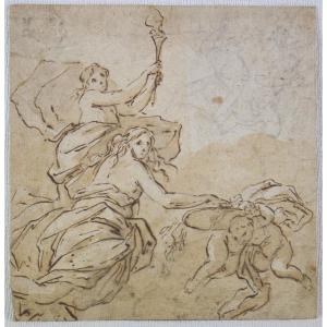 Italian School 17th Century. “study For A Ceiling.”