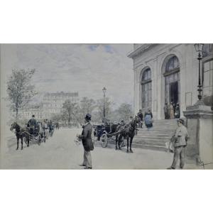 Baron Félicien De Myrbach-rheinfeld 1853-1940. German School. “the Cabs In Paris.”