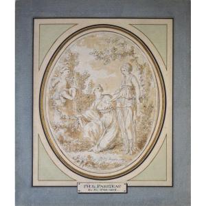 Philippe-Louis Parizeau 1740-1801. "Deux femmes avec un putti dans un paysage arboré."