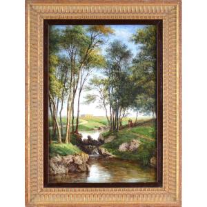 émile Bidault 1835-1896. “landscape Along The River.”