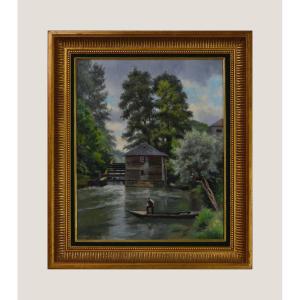 Paul Grob né en 1858. "Pêcheur près du moulin."