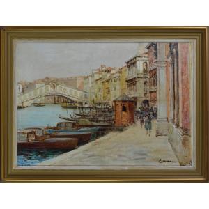 Giuseppe Marino 1916-1975. École Italienne. “Le pont du Rialto à Venise.”
