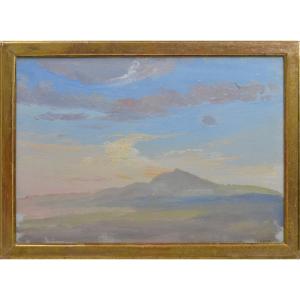 Alfons Petrus Verheyen 1903-1990. École Belge.  "Étude de paysage vallonné et ciel."