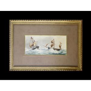 Frédéric Roux 1805-1870. "Deux bateaux par grosse mer."