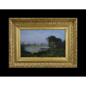 Charles Hippolyte Desmarquais 1823-1910. "Pêcheur en bord de rivière."