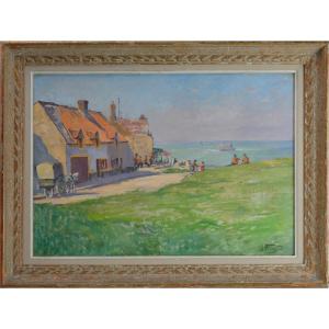 Alphonse Henri Mazard 1865-1939. "Village breton en bord de mer."