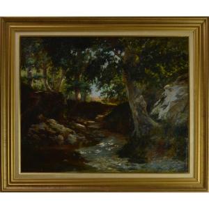 Eugène Regagnon 1875-1957. "Cours d'eau, sous bois."