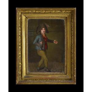 École Française vers 1830. "Chanteur coiffé d'un grand bicorne."