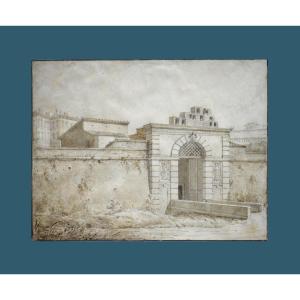 Louis Hippolyte Lebas 1782-1867. "Vue de la porte Angelica à Rome."