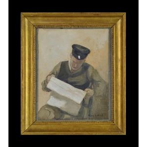Gaston Hochard 1863-1913. "man Reading A Newspaper."
