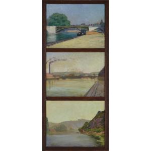 French School, Early 20th Century. "the Sully Bridge In Paris, Right Bank Side."