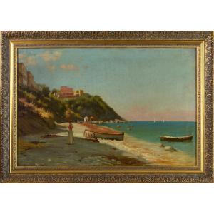 Italian School Circa 1900. "capri, The Beach." 