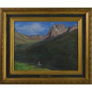 Gustave Colin 1828-1911. “Le col du Lautaret au fond de la Gorge de Barège (pic d’Espade).”