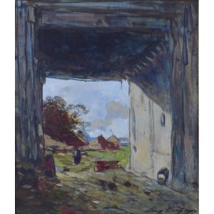 Eugène Deshaes (1828-1890). "Entrée de ferme."