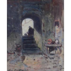Eugène Deshaes (1828-1890). "Intérieur de cuisine."