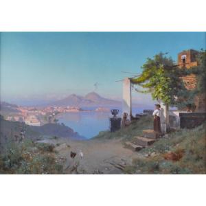 Cesare Uva 1824-1886. École Italienne. "La baie de Naples."