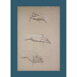 19th-century French Ingresque School. "study Of Hands."