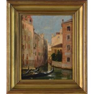 19th-century French School. “ferryboat In Front Of The Hotel Cavalletti In Venice.”