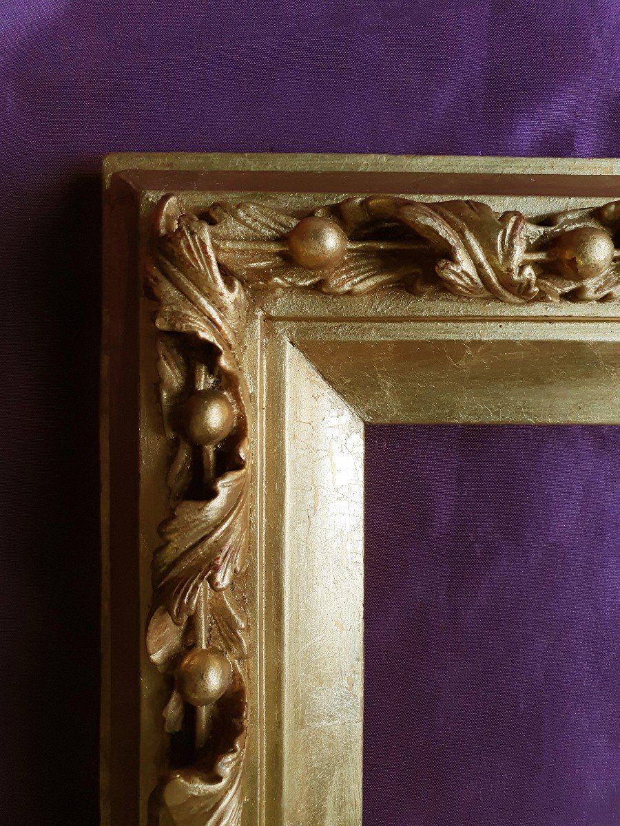 XVII Frame 3p, Louis XIII Period, Carved Wood Gilded With Golden Leaves, With Keys (ref: C22 0014)-photo-2