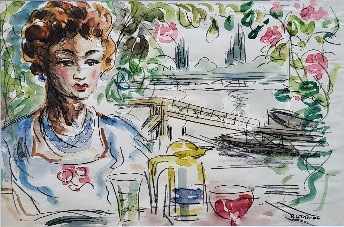 Déjeuner à La Bouille - Pierre Le Trividic (1898-1960)-photo-3