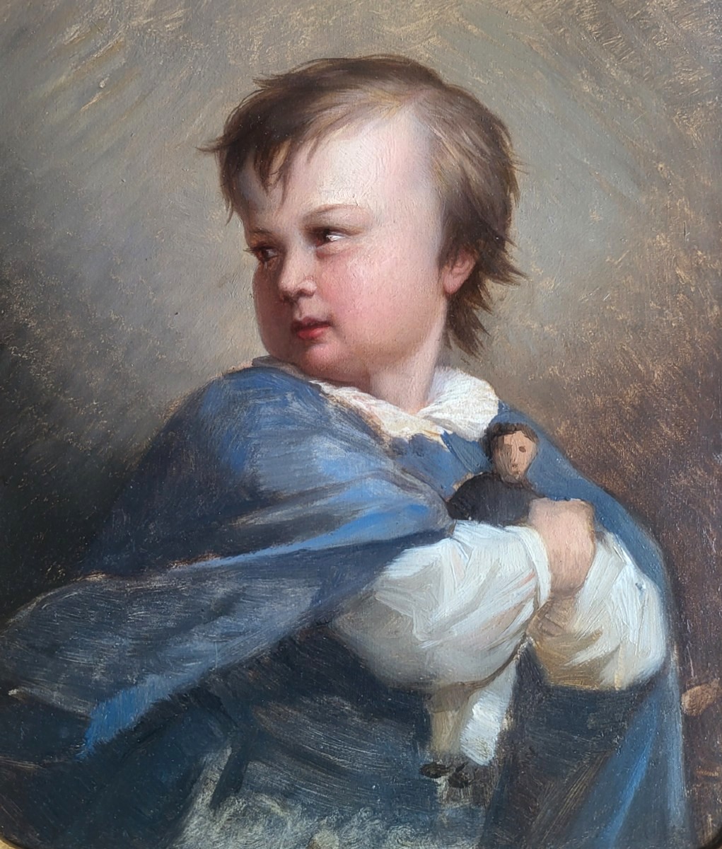 Portrait Of A Young Boy With A Doll Circa 1840-photo-2