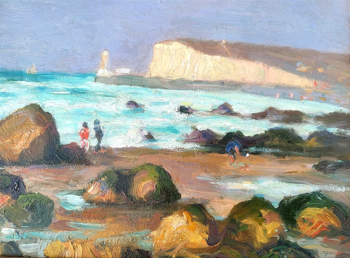 The Beach At Pourville By Narcisse Guilbert (1867-1942)-photo-3