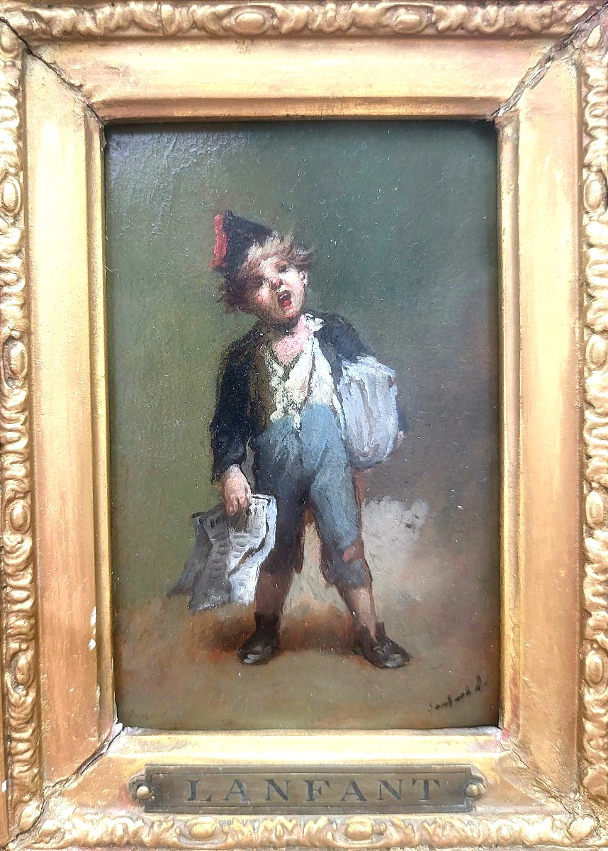 Le jeune vendeur de journaux par  Lanfant de Metz (1814-1892)