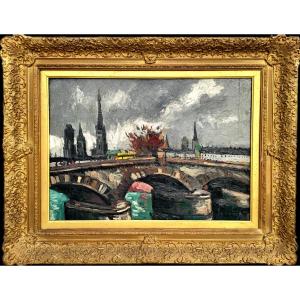  René Sautin (1881-1968) Rouen, The Pierre Corneille Bridge In Grey Weather, Dated 1931