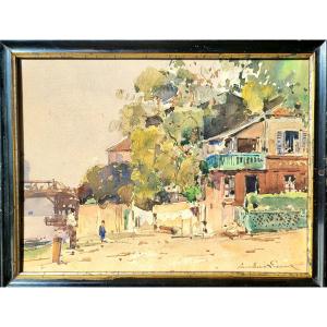 Maisons en bord de fleuve - Paul Emile Lecomte (1877-1950)