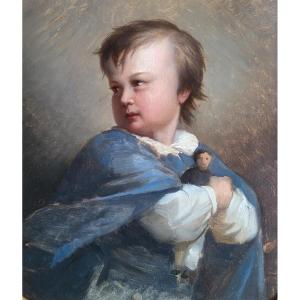 Portrait de jeune garçon à la poupée vers 1840