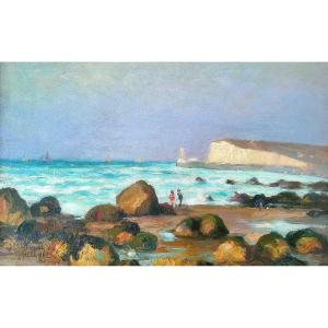 The Beach At Pourville By Narcisse Guilbert (1867-1942)