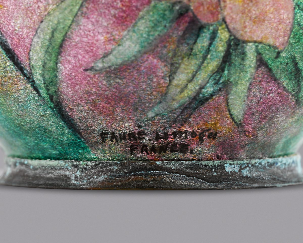 Handsome Enamel Flower Vase By Camille Fauré (1874 - 1956)-photo-2