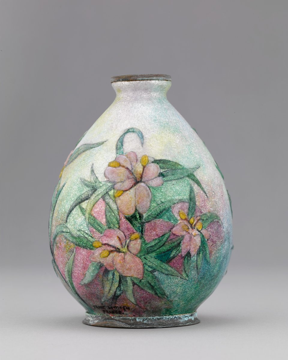 Handsome Enamel Flower Vase By Camille Fauré (1874 - 1956)-photo-3